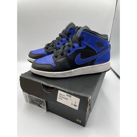 Size 5Y - Nike Air Jordan 1 Mid Hyper Royal Tumbled Leather *Worn Once* - Picture 1 of 16